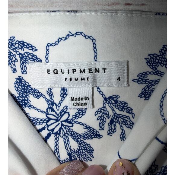 Equipment Revolve Oleisa Natural White Blue Floal Dress Size 4 Like New - Picture 10 of 11